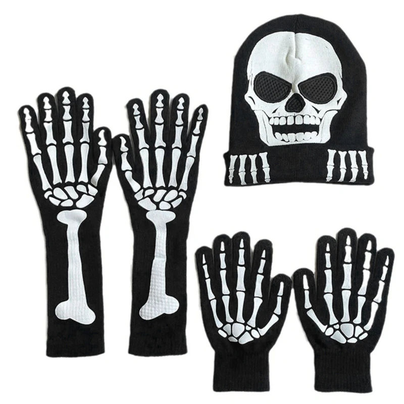 

Glowing Skeleton Hand Gloves for Halloween Celebrations Adult Teens Punk Costume T8NB