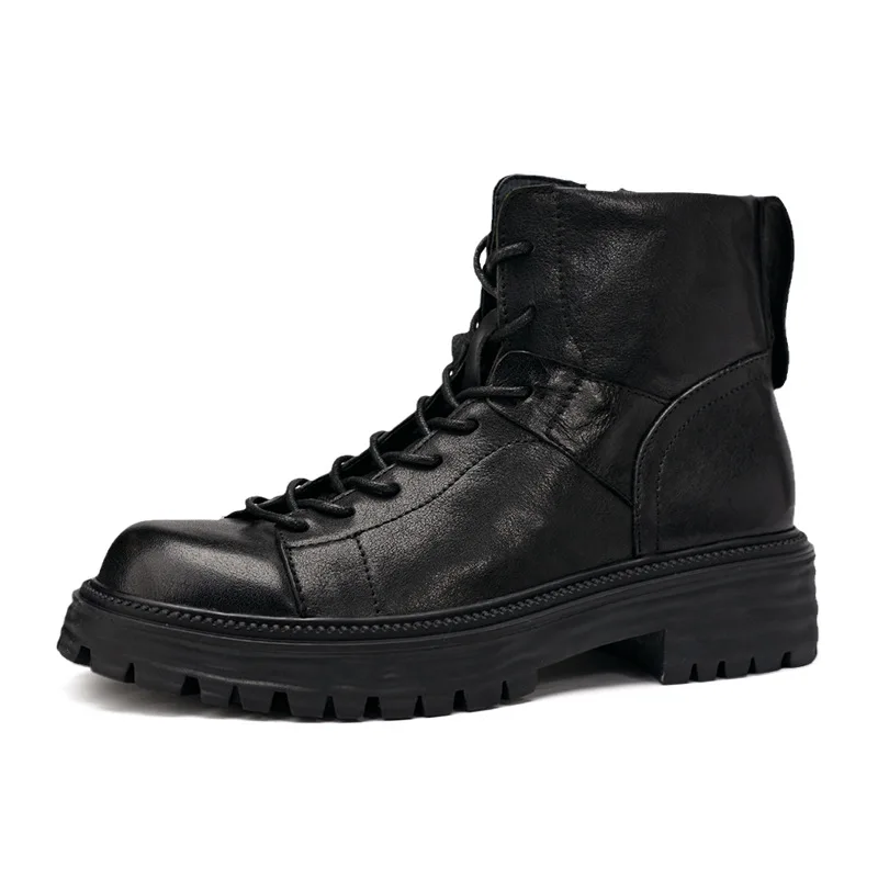 Autumn Winter High Quality Genuine Leather Boots Men Motorcycle Boots Male Ankle Boots Mens All-match Cowhide Combat Boots Mens