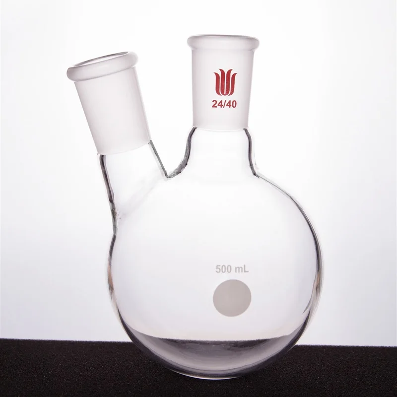 

SYNTHWARE Thick walled slanted two necked bottle, Two-necked flask oblique shape, With two necks standard grinding mouth 24/40