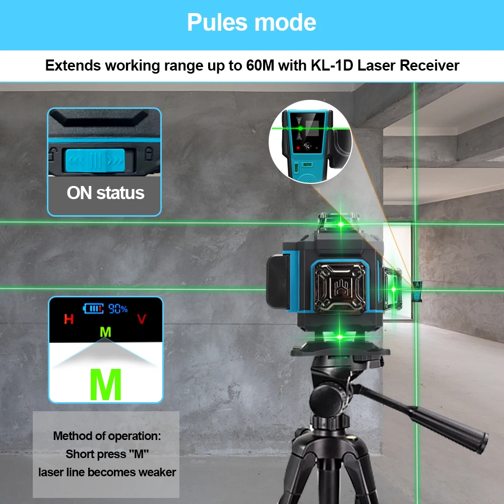 KEZERS Display Green Laser Level 16 Lines 4D 360 KL4D-03G 1PC 4000mAh Li-ion Battery лазерный уровень Remote Control Suitcase