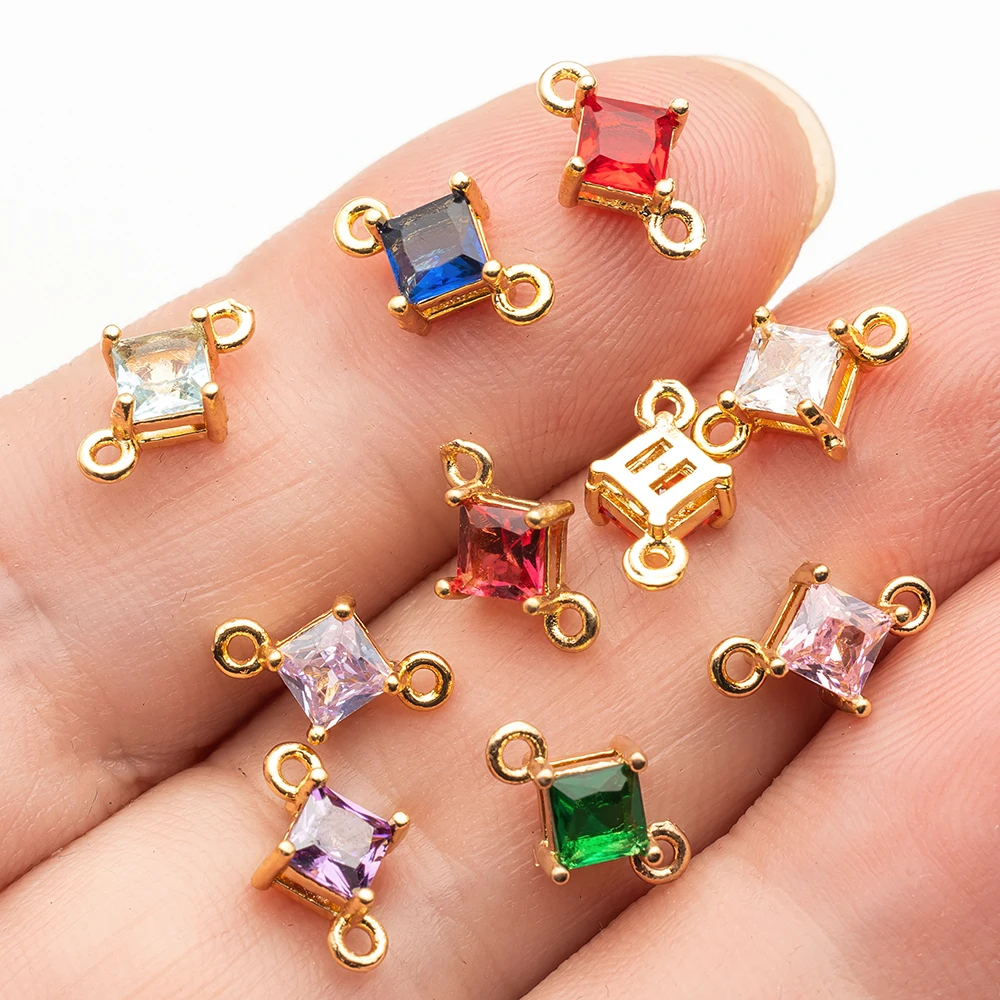 5/10 Stücke 7x11mm Gold Farbe 2 Löcher Zirkon Quadratische Anschlüsse Charms Anhänger Für DIY Halskette Ohrringe zubehör Schmuck Machen – Detail 5