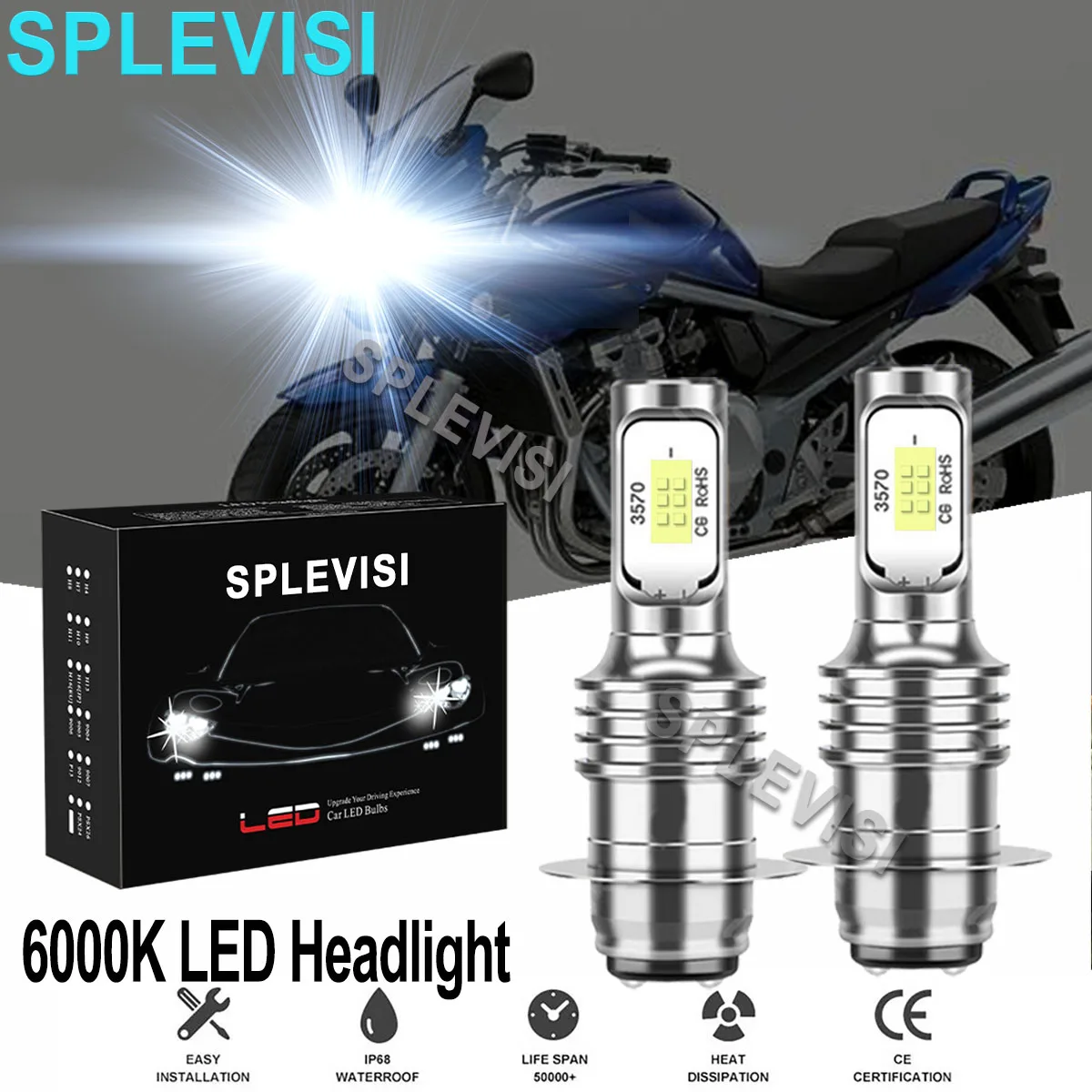 

Комплект белых светодиодных фар 2x70 Вт 6000K для Suzuki Vinson 500 2002-2007 King Quad 250 1996-1998 300 1991-2002 700 2005-2007-
