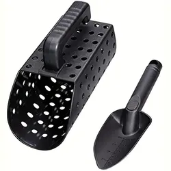 Premium Sand Scoop and Shovel Set for Metal Detecting and Treasure Hunting (Black)