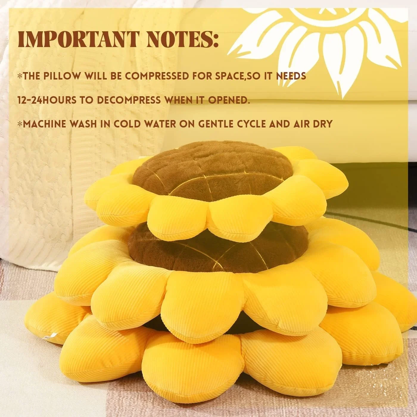 Sunflower Throw Pillow,Flower Shaped Pillows Floor Pillow Seating Cushion,Seating Cushion,Cute Room Decor & Plush Pillow for Bed - Image 3
