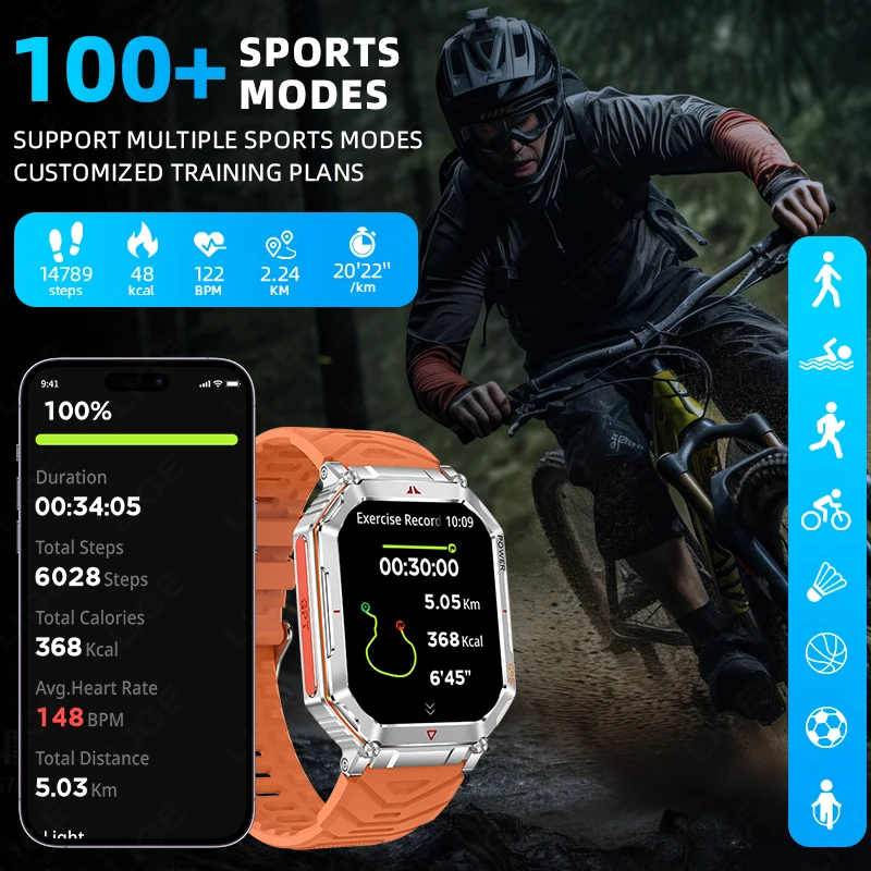 LIGE 2025 New GPS Sport Smart Watch Men 3ATM Waterproof Fitness Tracker AI Voice Call 450mAh Battery Smartwatch Compass Bracelet