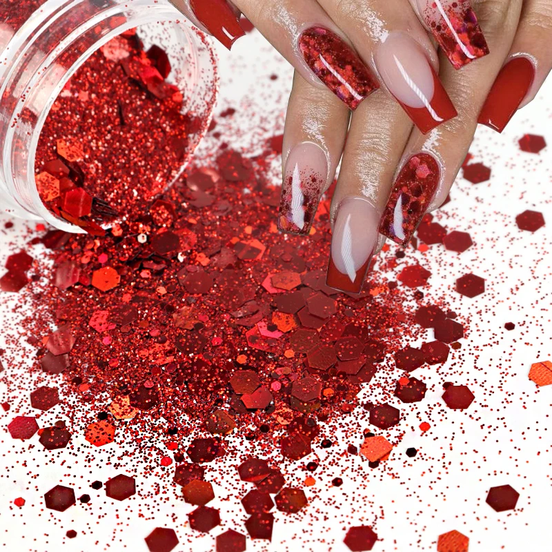 4 Bag*50g Red Glitter for Nails Powder Set Shiny Fine Pigment Dust Bulk  Decoration Sparkly Manicure Accessories for Nail Polish - AliExpress