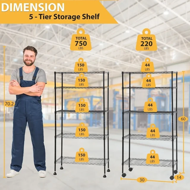  4 Tier Shelving Unit NSF Wire Shelf Metal Large Storage Shelves  Heavy Duty Height Adjustable Commercial Grade Steel Utility Layer Shelf Rack  Organizer 1000 LBS Capacity -14x36x54,Black : Home & Kitchen