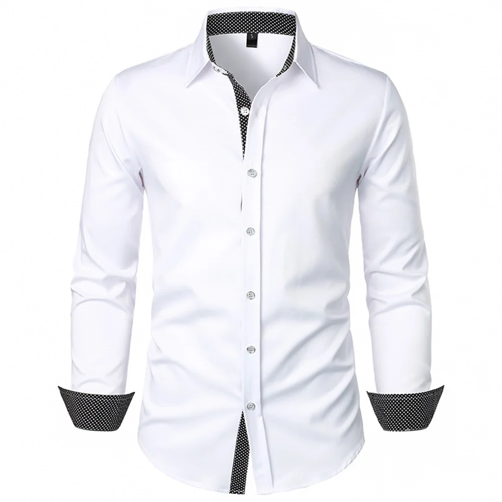 

Mens Shirts Mens Tops Daily Fashion Lapel Long Sleeve Polka Dots Polyester Regular Shirts Slight Stretch Stretch