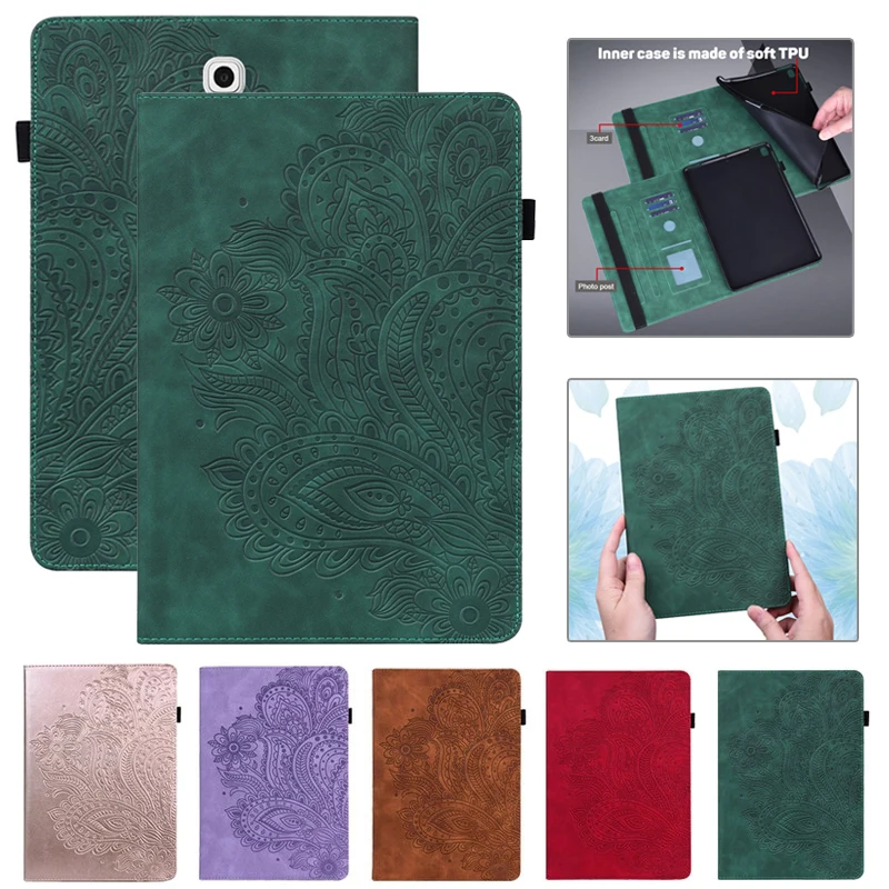 Emboss Flower Flip Cover Per Funda Samsung Galaxy Tab S2 Custodia 9.7 "Portafoglio Tablet Coque Per Galaxy Tab S2 9.7 T810 T813 T815 T819