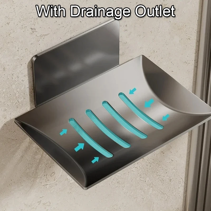 1PC Carbon Steel No Punching Required Soap Rack Household Bathroom Wall Mounted Filterable Water Soap Storage Rack