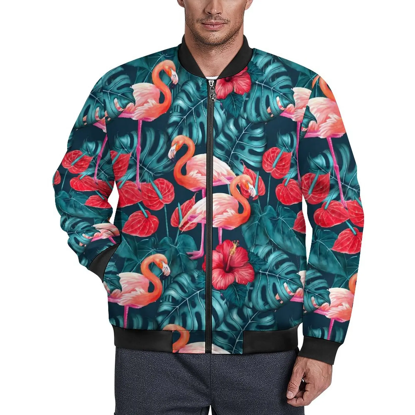 

Tropical Birds Jackets Winter Flamingo And Flower Aesthetic Casual Coats Men Hooded Outerwear Windbreakers Big Size Jacket
