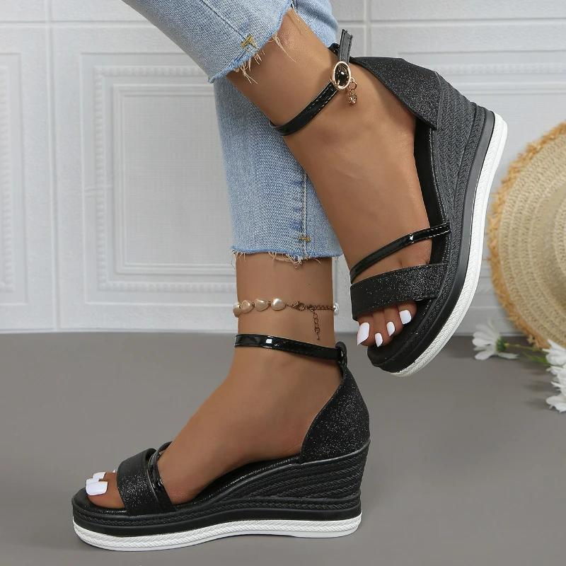 Wedges Fashion Solid Color Platform Beach Shoes Shallow Casual Women High Heels Designer Open Toe Sandals_vogvips.com