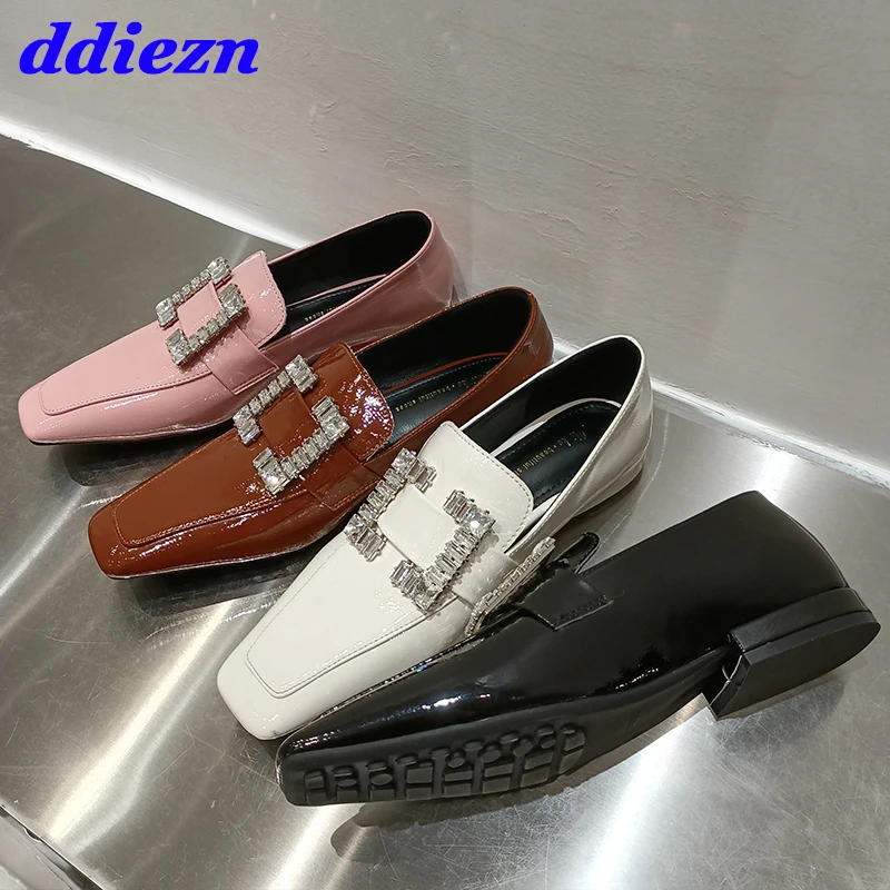 

New In Fashion Rhinestones Ladies Oxfords Shoes Spring Summer 2023 Outdoor Female Square Toe Bling Women Loafers Flats Shoes