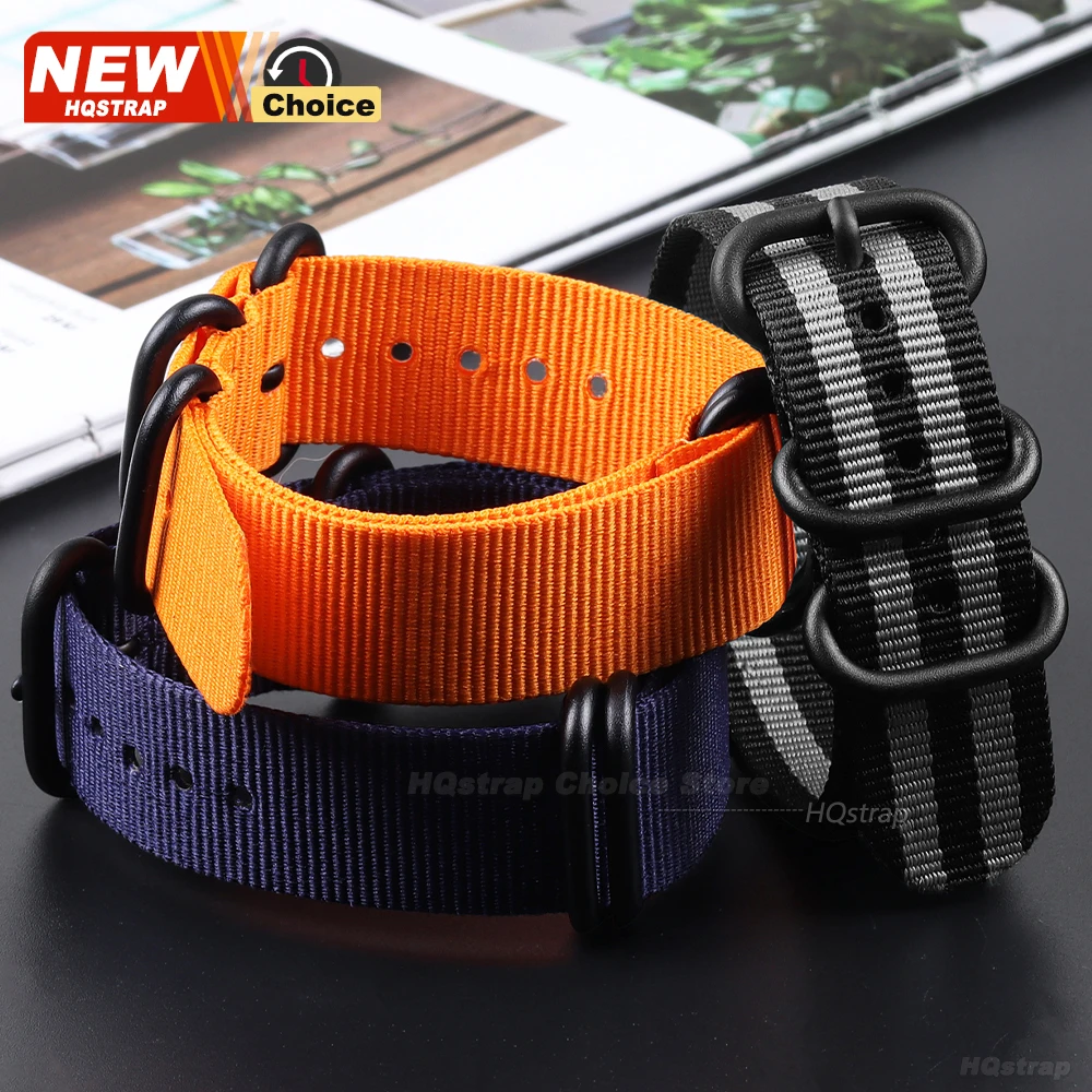 Elegant Black Nylon Woven Watch Strap with Fine Steel Buckle