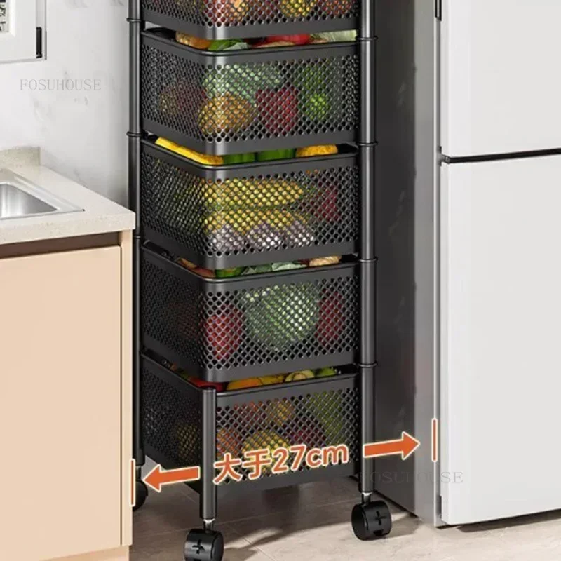 Home Fruit Vegetable Kitchen Storage Trolley Cart Multifunctional Rotating Kitchen Trolleys Multi-layer Auxiliary Cart K