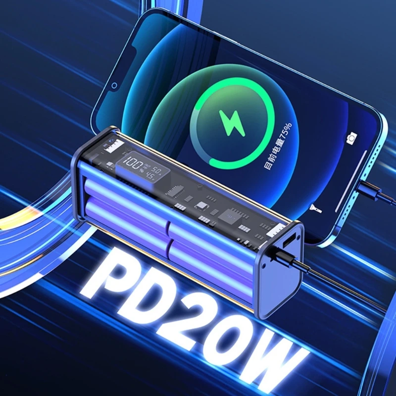Battery Charger Professional PD22.5W DIY Fast Charging Case for 8PCS 18650 Polymer 20000mA Battery Power Bank Box
