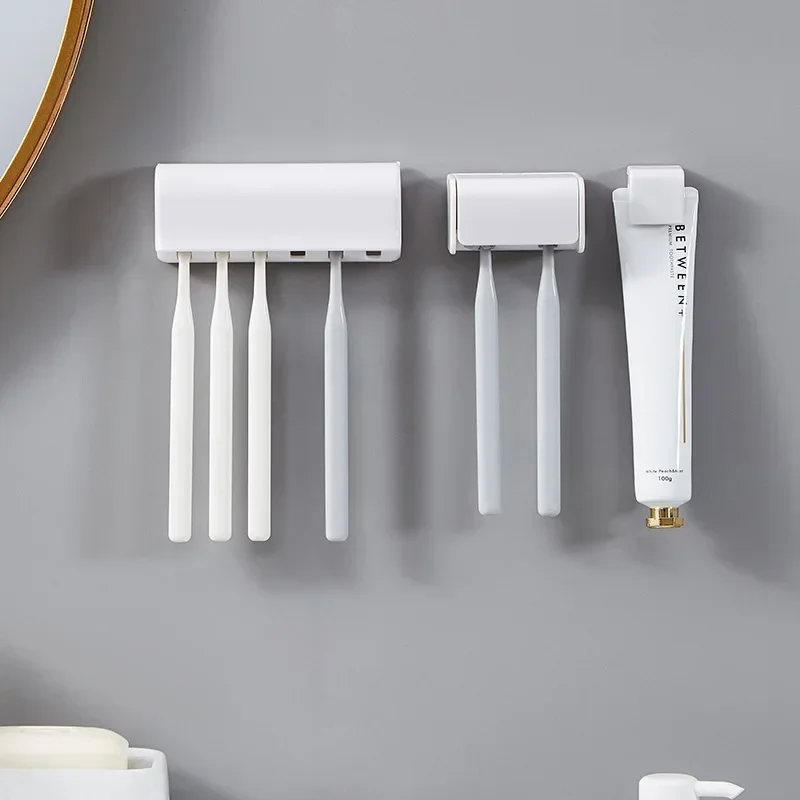 Toothbrush Holder Bathroom Wall Mounted Toothpaste Rack Punch-free Tooth Brush Storage Holder Bathroom Accessories