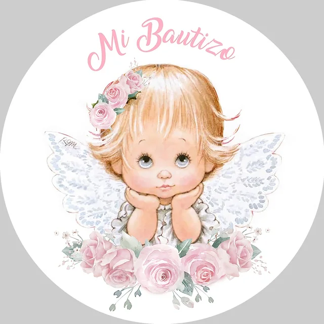 Mi Bautizo Round Backdrop Holy First Communion Girl Angel Baby Shower