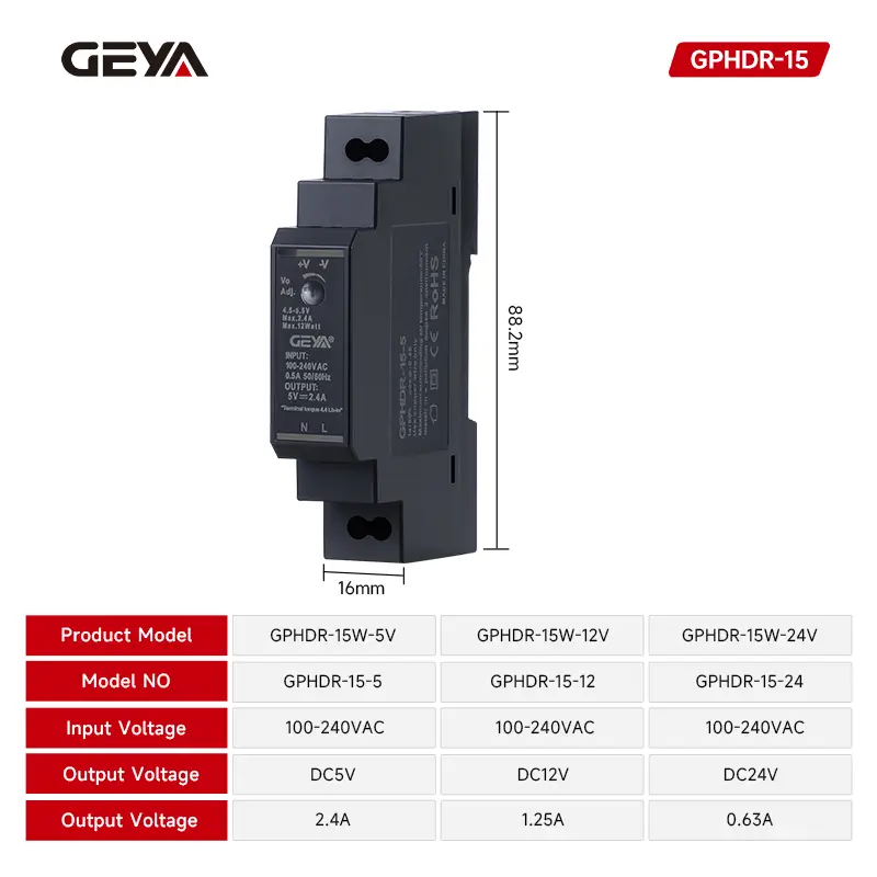 GEYA HDR DIN Rail Switching Power Supply | 15W/30W/60W/100W/150W Multi-Power | Wide Voltage Input | 5V-24V Output - Image 9