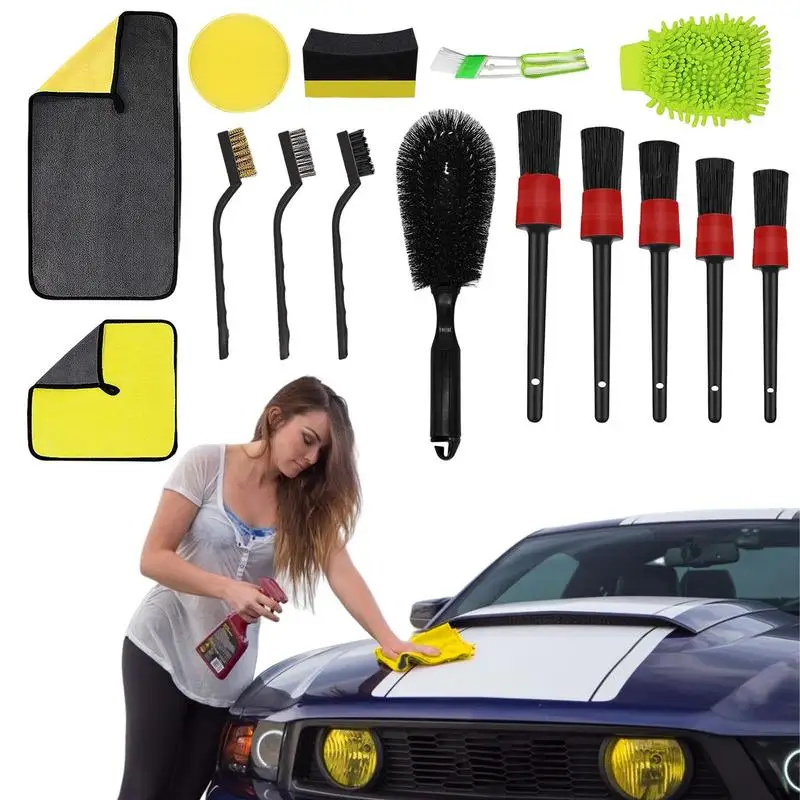 

Car Detailing Brush Set 15Pieces Interior Trim Kit Car Wash For Car Interior Exterior And Wheels Automobile Cleaning Accessories
