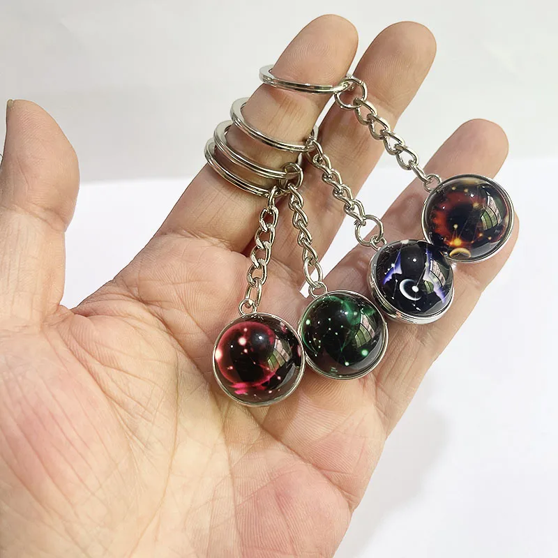 New 12 Constellation key ring Starry Sky Luminous Keychain Time Stone Glass Ball Key Chain Accessories Pendant Key Chain Gifts image_2