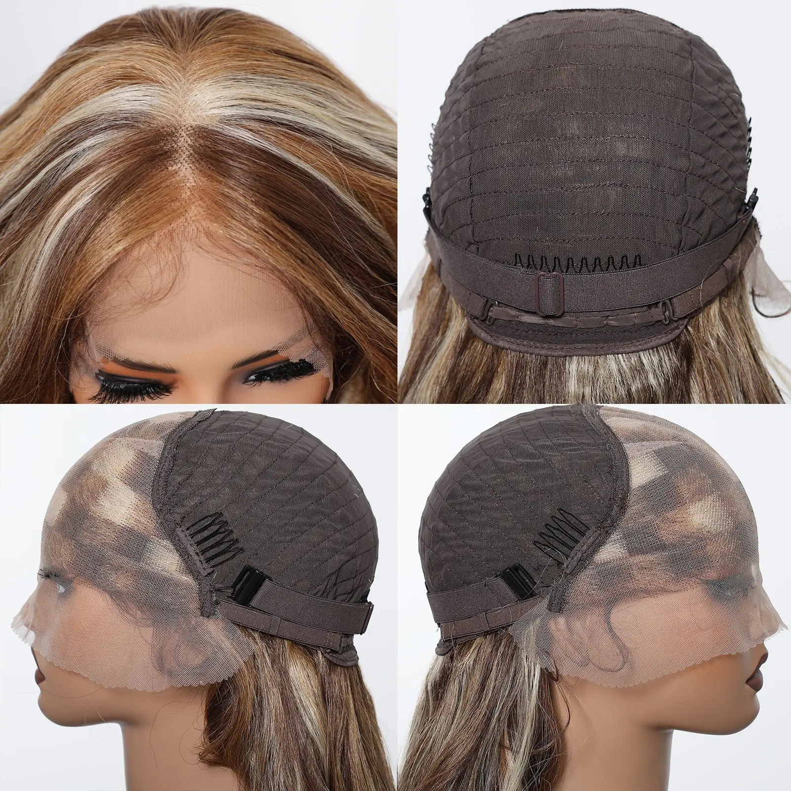 Synthetic Wig HENRY MARGU Brown Natural Synthetic Lace Front Wigs 13*6 Lace Frontal Wig Blonde Highlight Long Body Wavy Fiber Wigs for Women