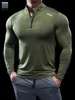 Men Stand Collar Zipper T-shirt Gym Running Training Fitness Bodybuilding Sport Top Quality Elastic Long Sleeve Tight Tops Tees 1
