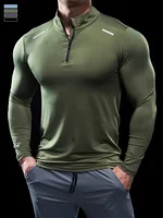 Men Stand Collar Zipper T-shirt Gym Running Training Fitness Bodybuilding Sport Top Quality Elastic Long Sleeve Tight Tops Tees 1