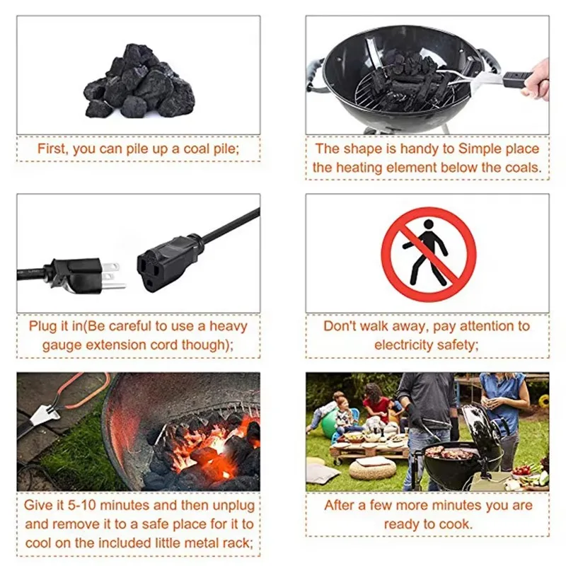 Electric Charcoal Starter Quickly Easily Ignite Fire Charcoal Lighter BBQ Starter Weber Kettle Style Rotisserie Grill kitchen