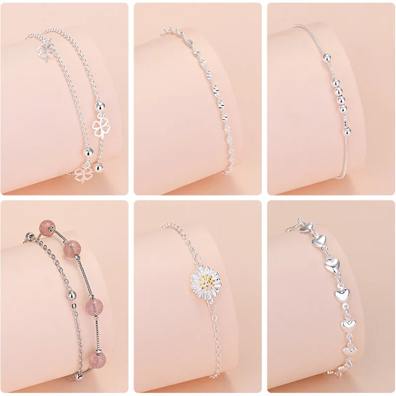 925 Sterling Silver Lucky Bead Charm Bracelets Woman Couple Chain Round Bangles Luxury Jewelry Accessories