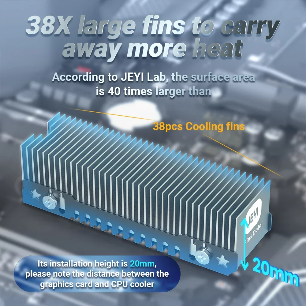 JEYI M.2 SSD 방열판, 견고한 알루미늄 대류 방열판, 핀이 있는 NVME NGFF 쿨러 패시브 방열판 - Godfins Gen 1