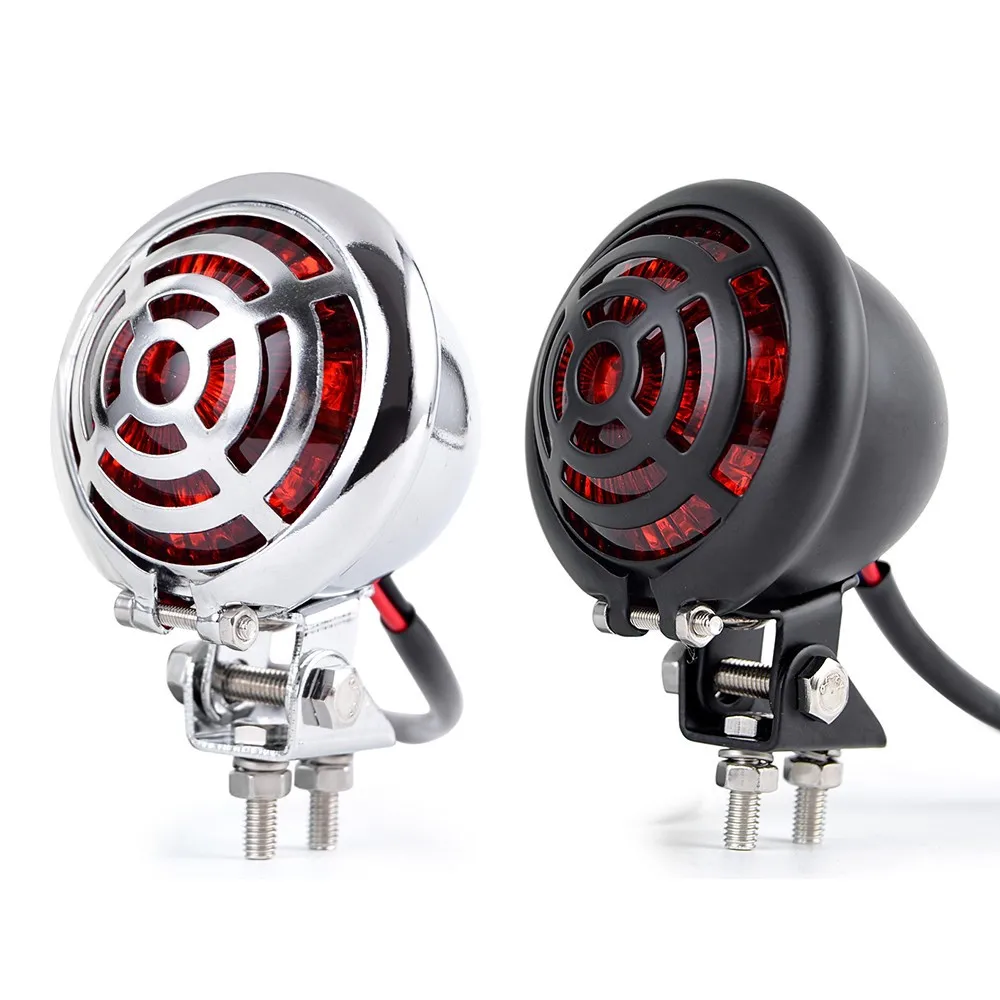 

Universal Motorcycle Modified Light for 12V Motorbikes Cafe Racer Chooper Customs Sytle Red Lens Black/Silver Metal Case Light