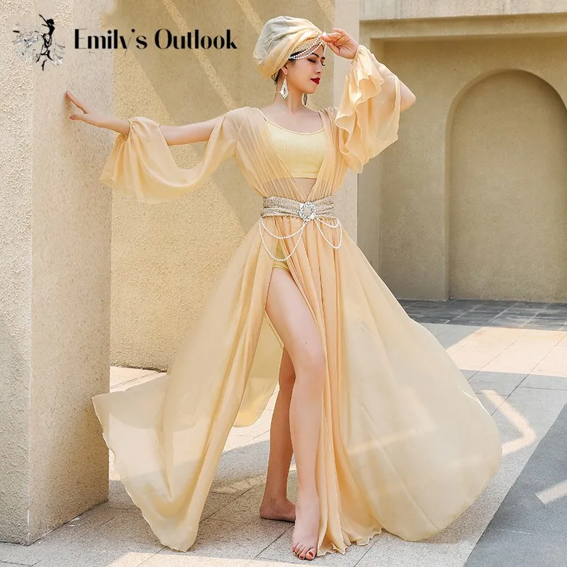 

Arabic Princess Costume Woman Fairy Muwashahat Performance Show Dress Luxury 5 Piece Set Champagne Gold Egypt Dancing Outfit