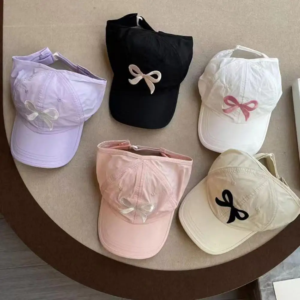 Girls Baseball Hat Girls' Anti-uv Baseball Hat with Bow Embroidery Ponytail Hole for Outdoor Activities School Outings Bow