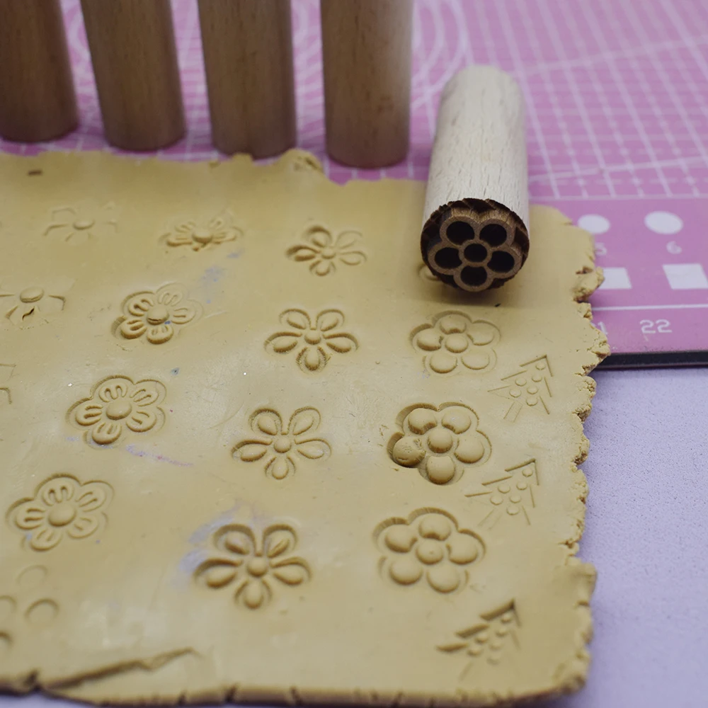 1.5cm Mini Clay Stamp Wood Block Flower Emboss Press Stamp For Polymer Clay Pottery Texture Impressive Print Seals