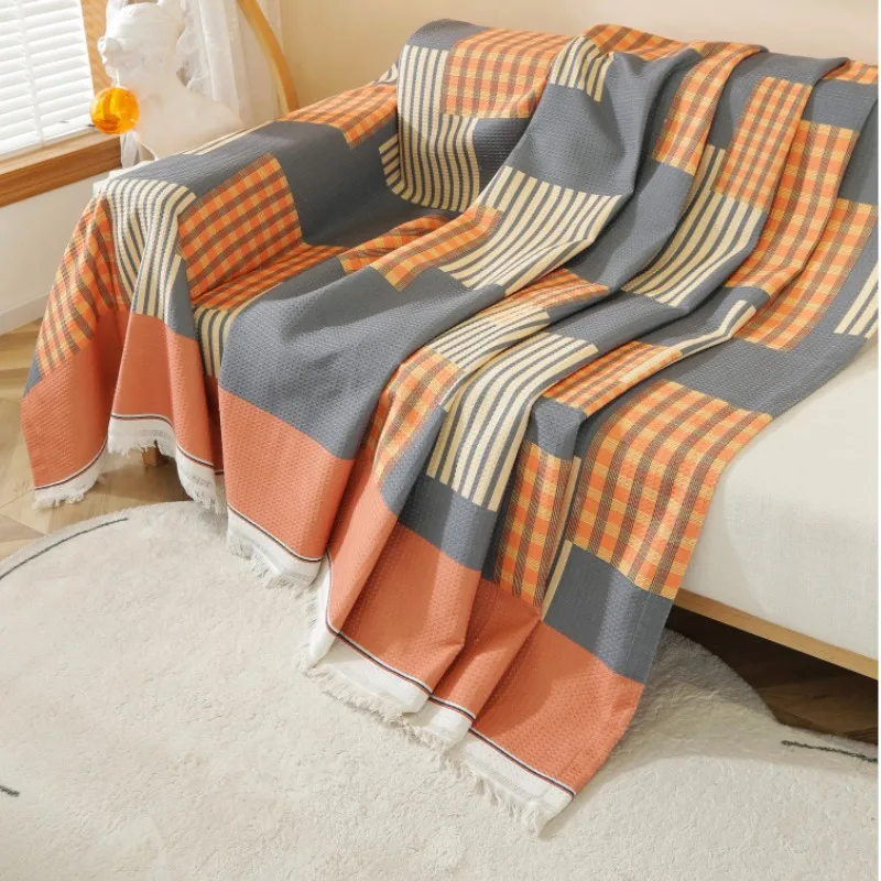 Chunky Knit Blanket Orange Striped Throw Gray and Orange 