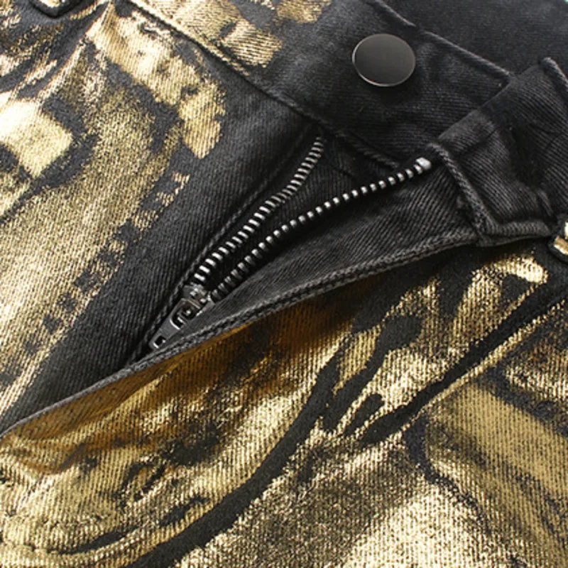 Spring Laser Dark Gold Jeans For Men And Women Streetwear 2024 Casual Elastic Pants Trendy Dance Club Jeans Vaqueros Hombre 3