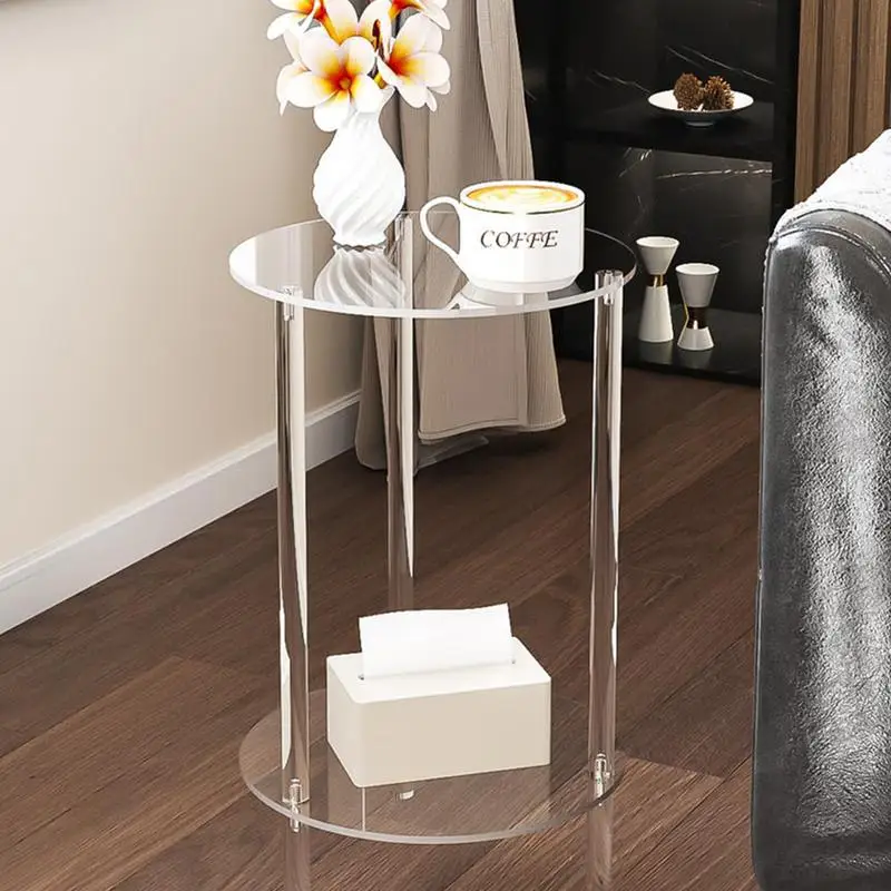 Acrylic Round End Table Small Round Side Table End Table Clear Small Round Table Acrylic Transparent Coffee Table for Bedroom