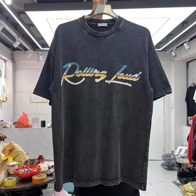 

Pound High Street washes the letter printing short sleeve shirt