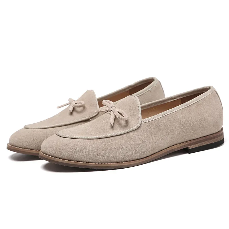 Men's Casual Shoes Suede Genuine Leather Men Trendy Bowknot Party Wedding Loafers Moccasins Mens Driving Flats