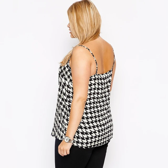 Plus Size Houndstooth Print Cami Top Women Loose Spaghetti Strap Black And  White Casual Tank Female Large Size Camisole 7XL 8XL - AliExpress
