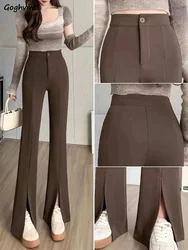 Flare Pants Women Office Lady Slit Temperament Solid All-match Skinny Chic Fashion Ulzzang Spring Korean Style Vintage Casual