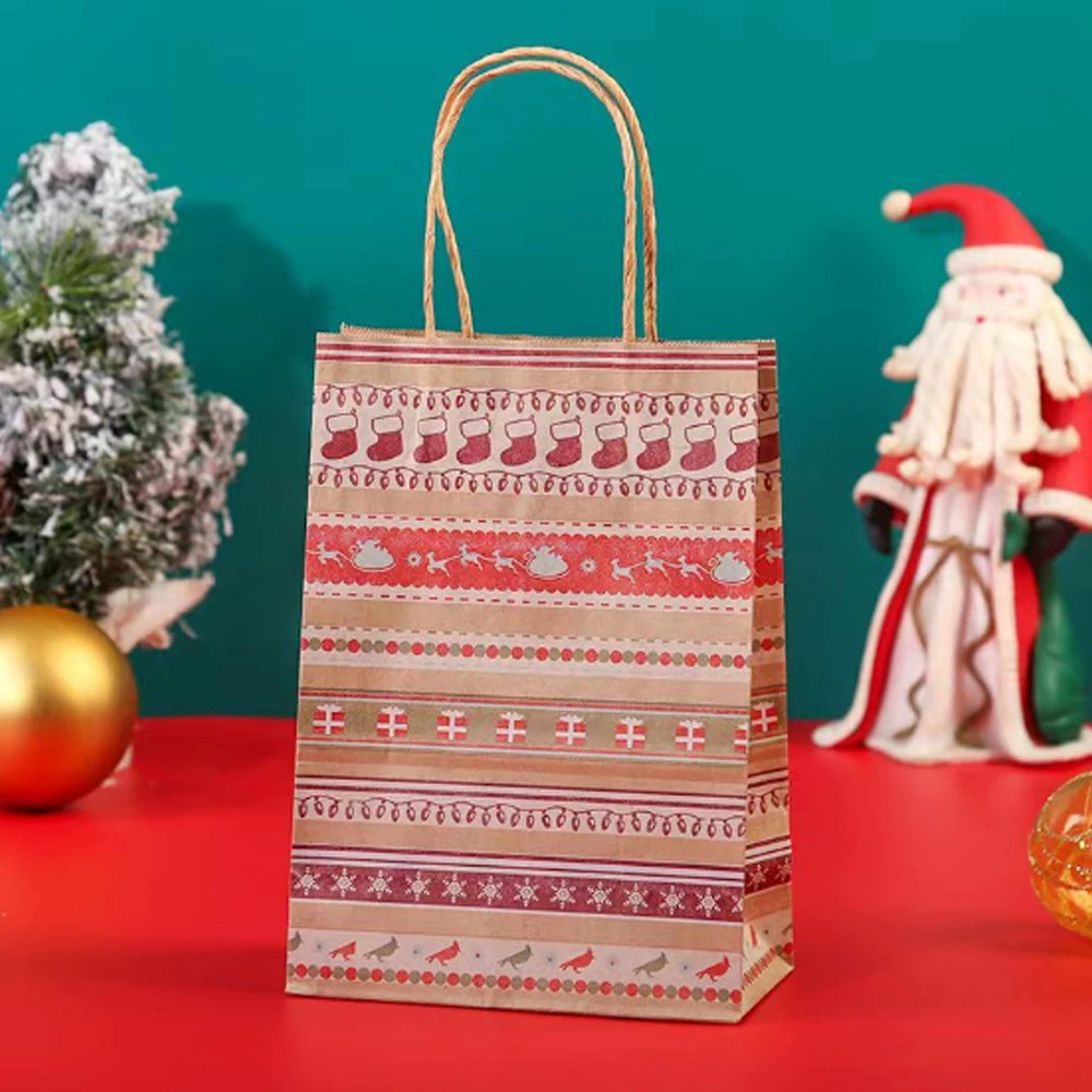10PCS Christmas Gift Bags Gift Paper Bags Holiday Party Wrapping Kraft Paper Multi-style Christmas Decoration