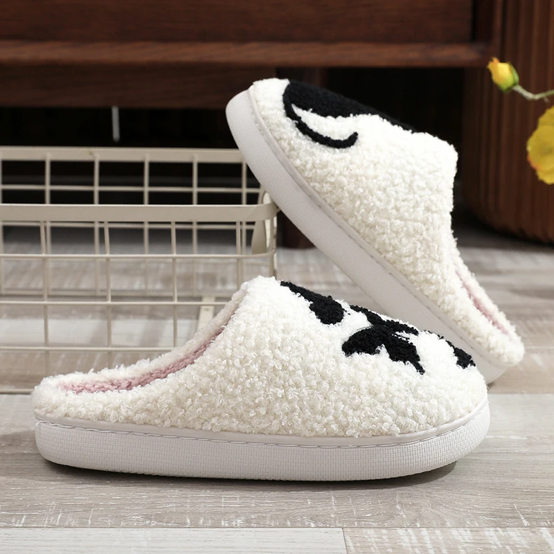 Cartoon Embroidery Plush Slippers for Women 2025 Soft Platform Home Slides Woman Winter Cute Warm Non-Slip Indoor Slippers Mujer