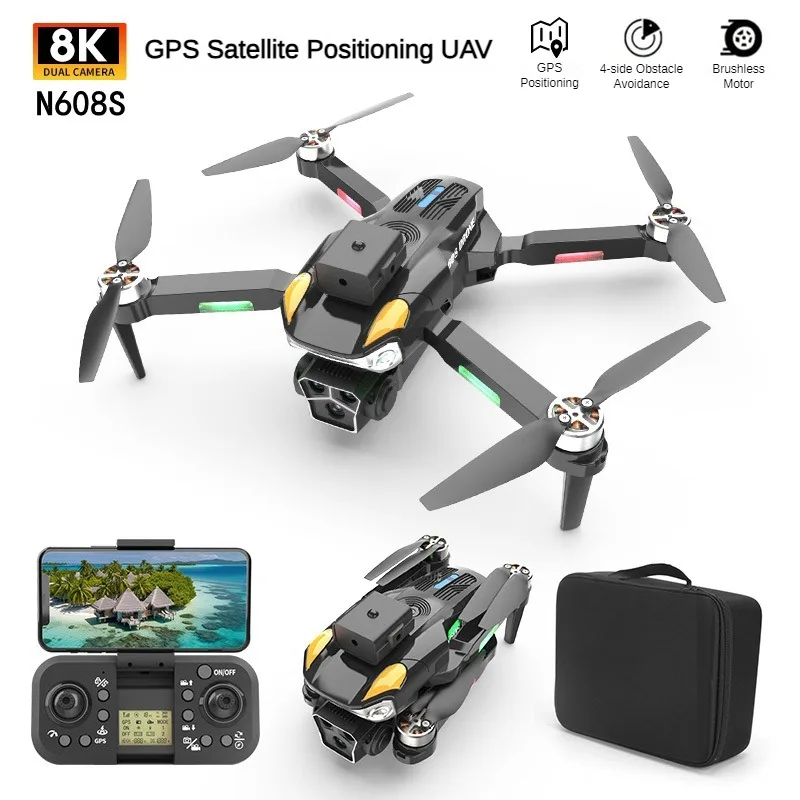 N608S 미니 드론 완구, 8K 브러시리스 3 카메라 광학 흐름, 5G 와이파이 FPV 4K 듀얼 카메라 드론, RC 쿼드콥터 드론