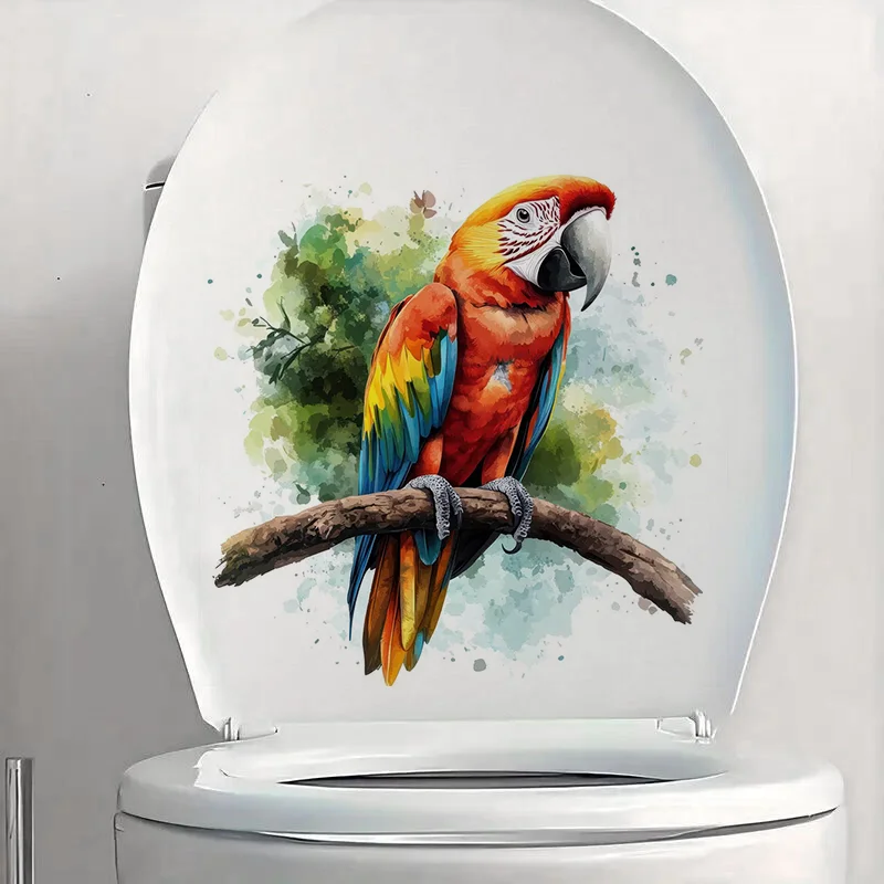90601#Colored parrot Toilet Stickers Decoration for Living Room, Wall, Bedroom, and Home Decor Car Decals Self-Adhesive