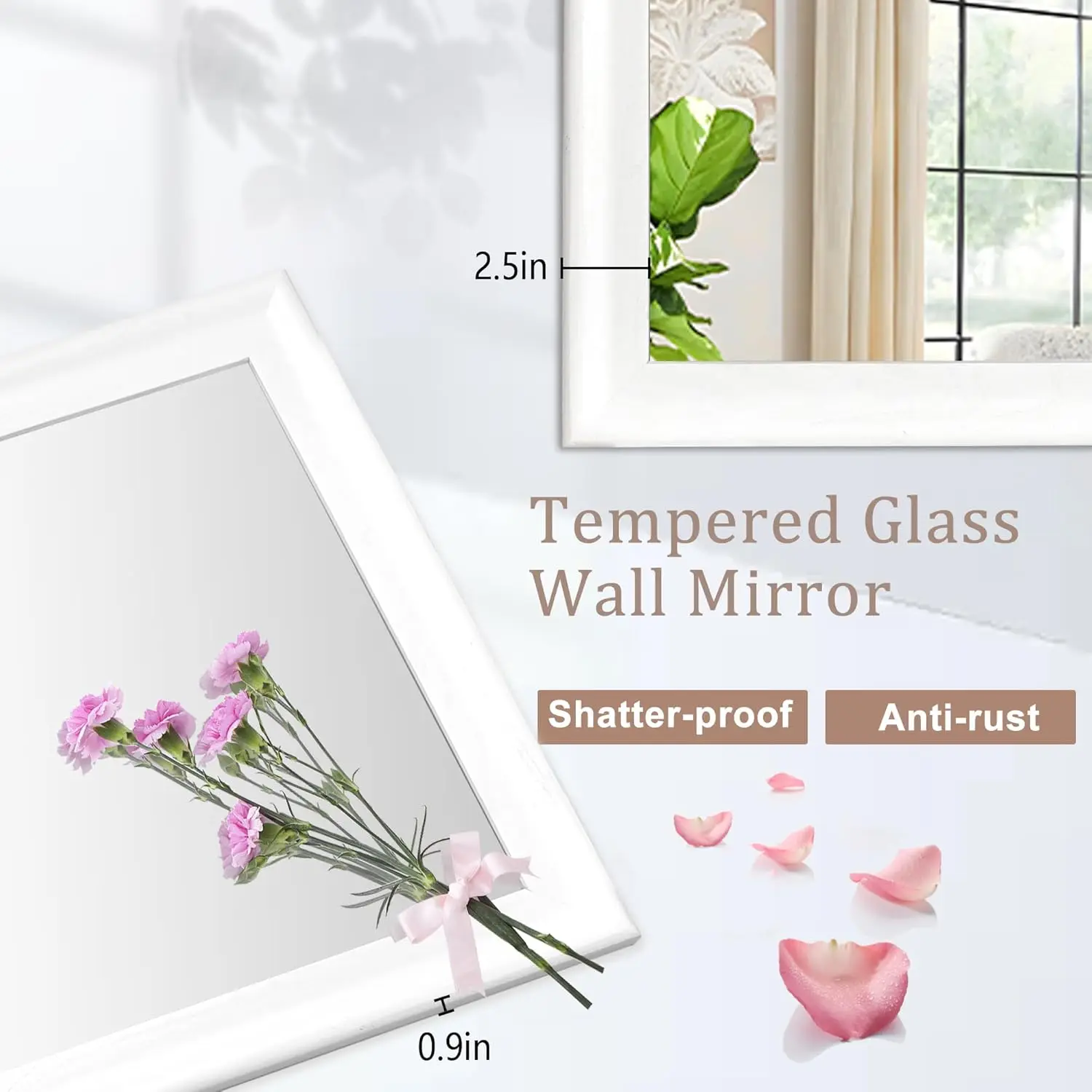 White Bathroom Mirror 20x30 Inch, Wood Wall Mirror with Tempered Glass for Bathroom Living Room Bedroom or Hallway