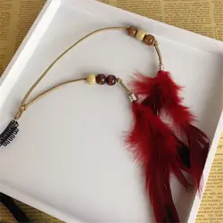 Bohemian Feather Hairband for Women's Festive Costume and Gypsy Style (Wine red)