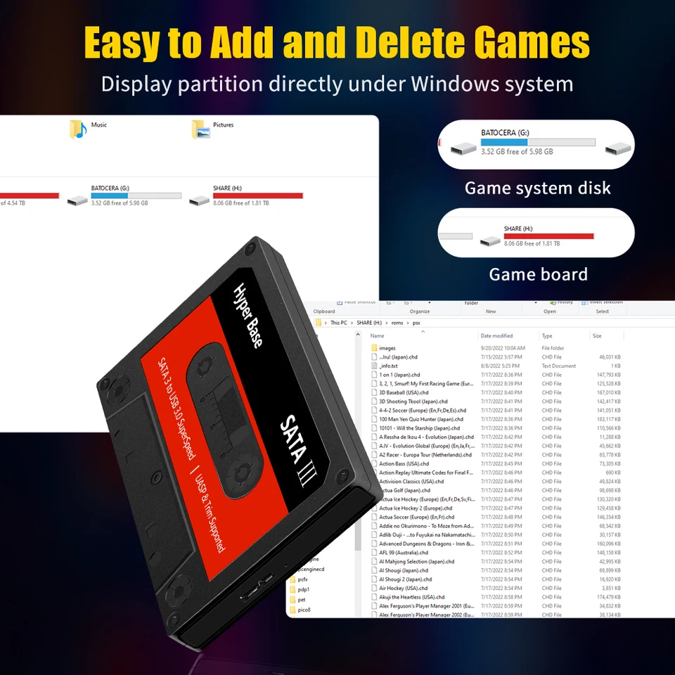 Batocera Linux Game Console, 500 GB, Hyper Base, BC, 48000 + Jogos