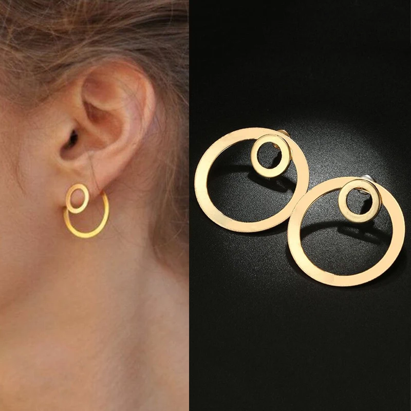 

Vintage Exaggerated Big Small Circle Styling Stud Earrings for Women Personality Simple Metal Dangle Earring Party Jewelry Gifts